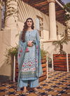 Sky Blue Colour Fancy Designer Latest Heavy Casual Wear Printed Pure Viscose Muslin With Sequin Embroidery Work Dress Material 2003
